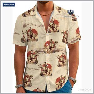Men's Hawaiian Shirt Tropical Print Short Sleeve Button Down Casual Beach